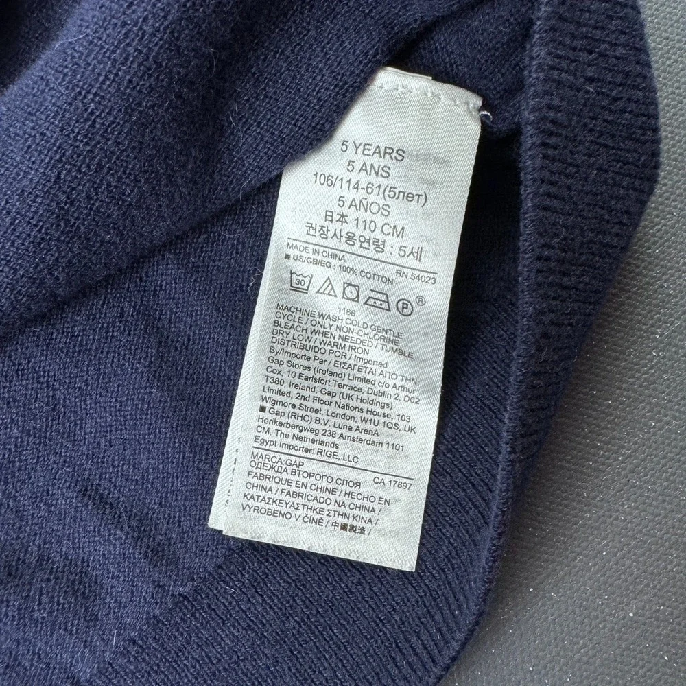 Baby GAP Toddler Girls 5Y Navy Blue Knit Sweater Heart Stars Crewneck Pullover